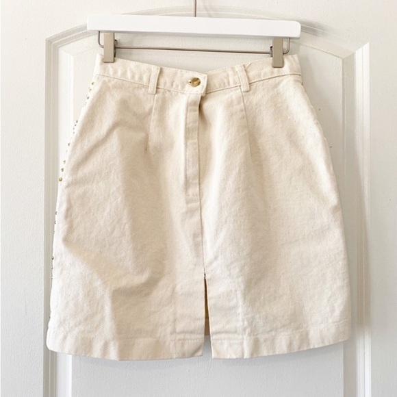 SUNDANCE Vintage Cream Western Gold Studded Denim Skirt - Picture 2 of 9